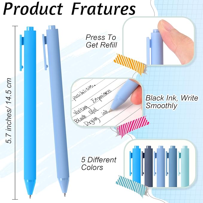 Crtiin 50 Pcs Gel Ink Pens Bulk, Black Ink 0.5mm Fine Point Retractable Pen Smooth Writing Office School Supplies for Teacher Server Operation Christmas Charity Donation Thanksgiving (Blue Series)