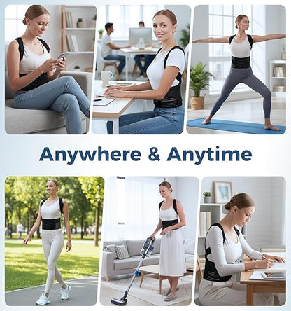 Posture Corrector for Women and Men, Full Back Brace Support with Adjustable Shoulder Straps, Shoulder and Back Straightener Posture Correction, Upper and Lower Back Pain Relief ( Black, Medium)