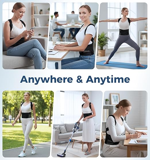 Posture Corrector for Women and Men, Full Back Brace Support with Adjustable Shoulder Straps, Shoulder and Back Straightener Posture Correction, Upper and Lower Back Pain Relief (Black, Small)