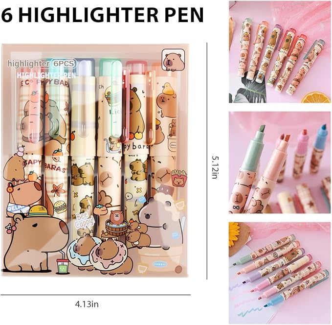 6Pcs Mechanical Pencils,Lead Refills,Erasers,Capybara School Supplies,Capybara Stationery Set,Kawaii Stationery Christmas Birthday Gifts,for Office School Supplies