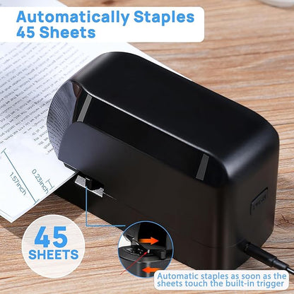 Electric Stapler for Desk Value Pack, 45 Sheet Capacity, Includes 1500 Staples & Staple Remover, No-Jam, Faster Stapling, AC Adapter Powered, Black