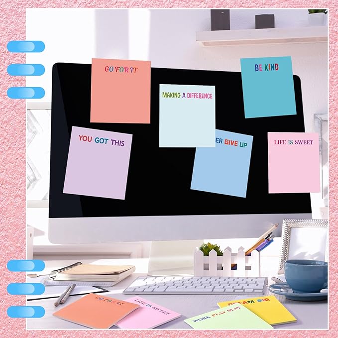 Yinder 24 Pcs Inspirational Sticky Notes Christmas Stocking Stuffers Motivational Sticky Notes Pad Employee Appreciation Gift Bulk for Teacher Nurse Coworker Office 3 x 3'' (Motivational,Gentle Color)