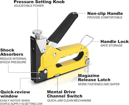 HAUTMEC 3-in-1 Heavy Duty Staple Gun Kit – Chromed Steel Upholstery Stapler with 600 Staples, Quick-Jam Clear, Adjustable Driving Force & Rapid Loading – HT0430