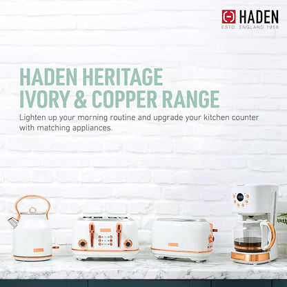 HADEN Coffee Machine, 12 Cup Drip Coffee Maker Bundled with Heritage 1.7 Liter Stainless Steel Electric Kettle, Ivory & Copper