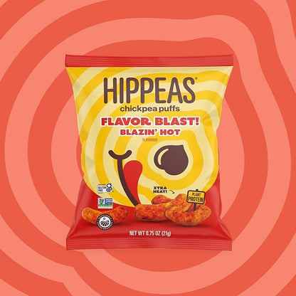 Hippeas Chickpea Puffs, Flavor Blast: Blazin' Hot, 0.75 Ounce (Pack of 18), 3g Protein, 2g Fiber, Vegan, Gluten-Free, Crunchy, Plant Protein Snacks