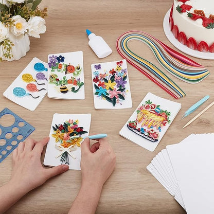 WEBEEDY 20 Sets Paper Quilling Kit DIY Happy Birthday Quilling Cards for Beginner,Blank Greeting Card Making Kit with Instruction Quilling Strips 5 Styles Heart,Cake,Balloons,Flowers for Invitation