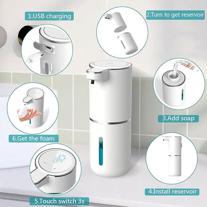 2Pack Automatic Soap Dispenser – Touchless Foaming Soap Dispenser 400ml USB Rechargeable Dispenser Electric Wall Mounted 4levels Adjustable Foam Dispenser Pump for Bathroom Kitchen Dish Soap