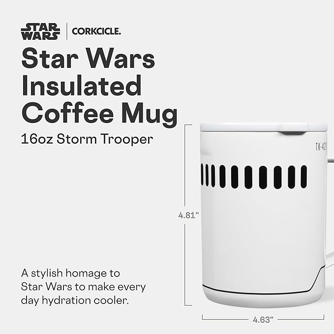 Corkcicle Classic Coffee Mug - Triple Insulated Stainless Steel for Travel - Shatter-Proof Lid - Keeps Drink Hot Over 3 Hours - Holiday Mug Gift - Great for Gifting Warmth - 16 oz - Stormtrooper