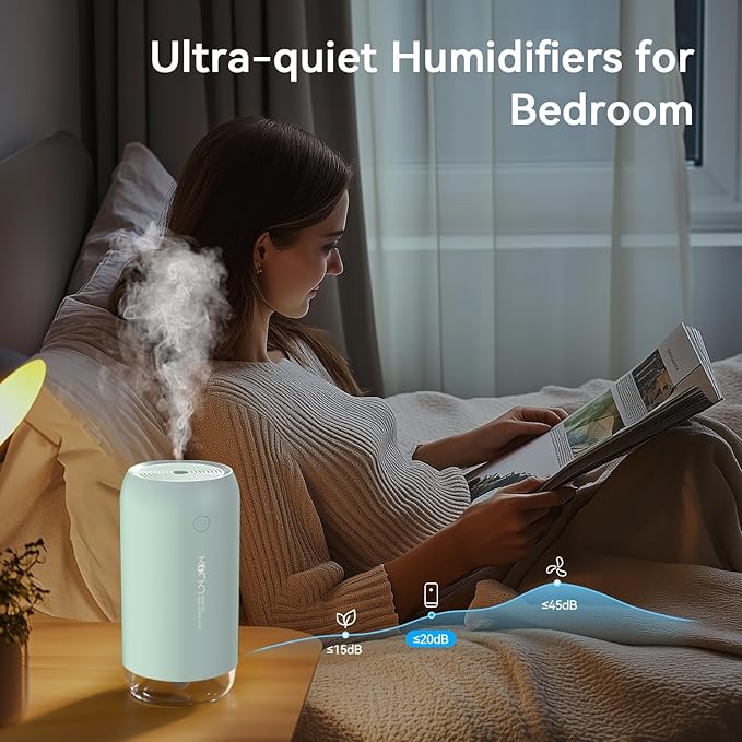 Portable Mini Humidifier, KQLKJ 350ml Small Cool Mist Humidifiers, USB Personal Desktop Humidifier for Bedroom Car Office Travel with Auto Shut-Off & 2 Mist Modes (Blue)