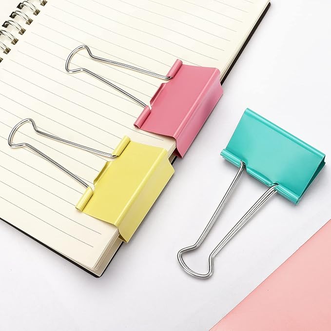 ZZTX Extra Large Binder Clips Paper Clamps Clips Assorted Color, 2.0 Inches, 12 Pieces