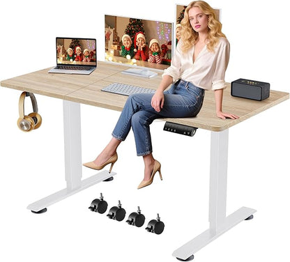 Himimi Electric Standing Desk Adjustable Height,70 x 27 inch Sit Stand up Adjustable Desk with Memory Presets,Portable Computer Desk for Gaming/Working,Free Hook, Lockable Wheels,Mouse Pad,Oak
