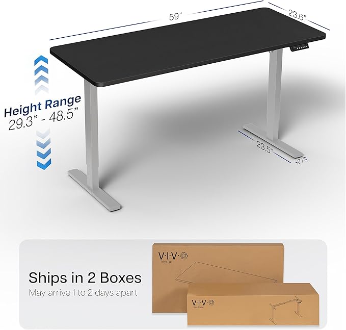VIVO Electric 60 x 24 in Standing Desk, Memory Height Adjustment, 1B Series, One-Piece Black Top, Gray Frame, DESK-KIT-1G6B