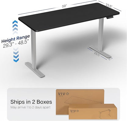 VIVO Electric 60 x 24 in Standing Desk, Memory Height Adjustment, 1B Series, One-Piece Black Top, Gray Frame, DESK-KIT-1G6B