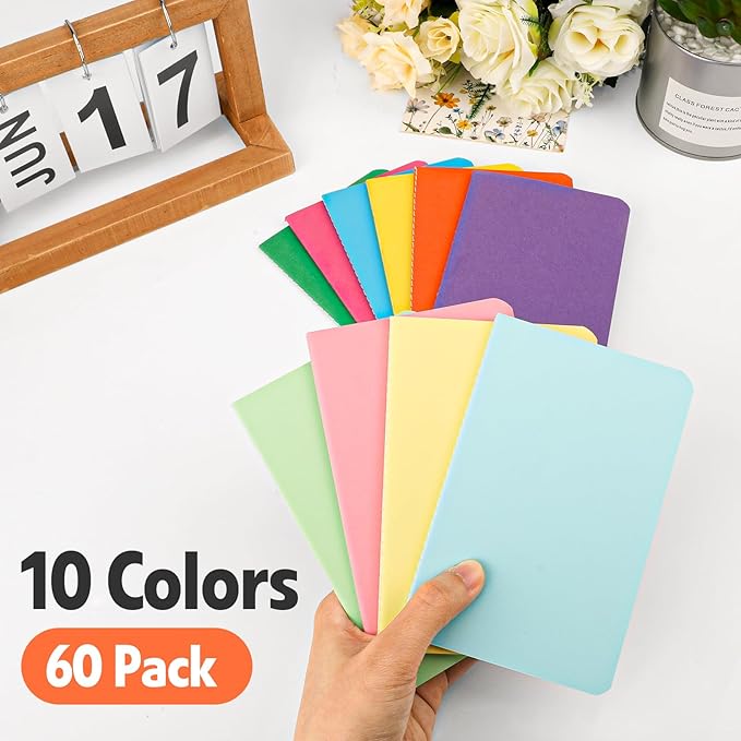 60 Pack Small Lined Notepads Bulk, Mini Journal Pocket Notebooks Set 3.5 Inch x 5.5 Inch, Colored Cover Notebook for Kids, 10 Colors 24 Sheets (48 Pages) for Traveler, Students, School Supplies