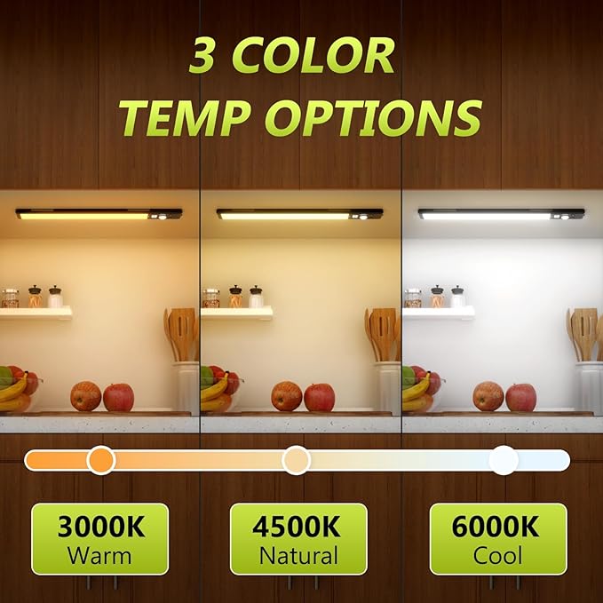 4 Pack 10" Under Cabinet Lights with Digital Display,52 LED Rechargeable Motion Sensor Light Indoor,3 Color Temperatures, Magnetic Dimmable Closet Lights, Under Counter Light for Kitchen