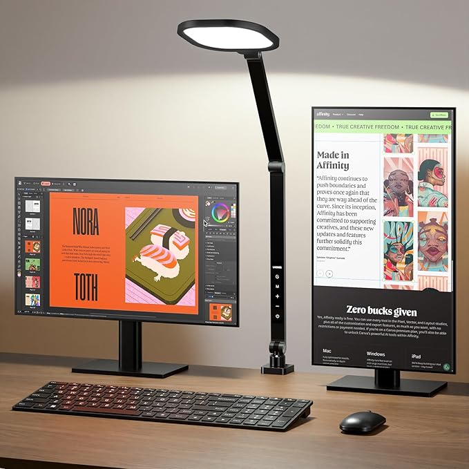 Desk Lamps for Home Office, 2000LM Eye-Caring Desk Light with Clamp, Dimmable Zoom Lighting with 3 Colors & 10 Brightness, Remote Computer Ring Light for Video Calls,Conference, Reading, CRI>97.8