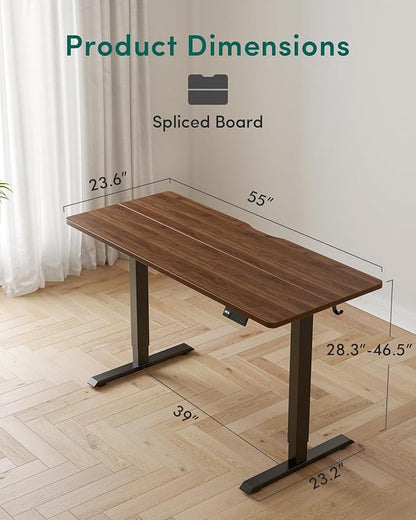 FEZIBO Electric Standing Desk Adjustable Height, 55 x 24 Inch Sit and Stand Desk, Home Office Desk, Ergonomic Workstation Computer Desk, Black Walnut