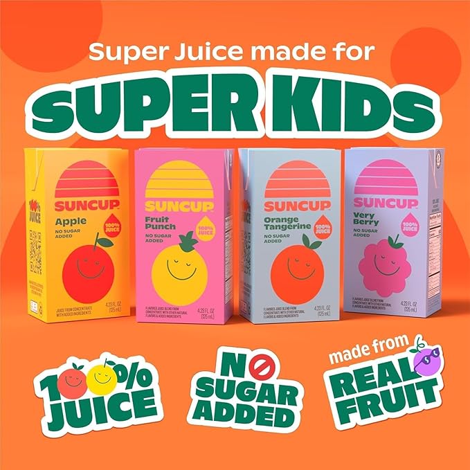 SunCup Juice - Orange Tangerine (40 Pack) 4.23 oz Juice Box with Straw | 100% Orange Tangerine Blend for Kids, Bulk Pack for School Lunches, After-School Snacks, Sports Events, and Daily Hydration