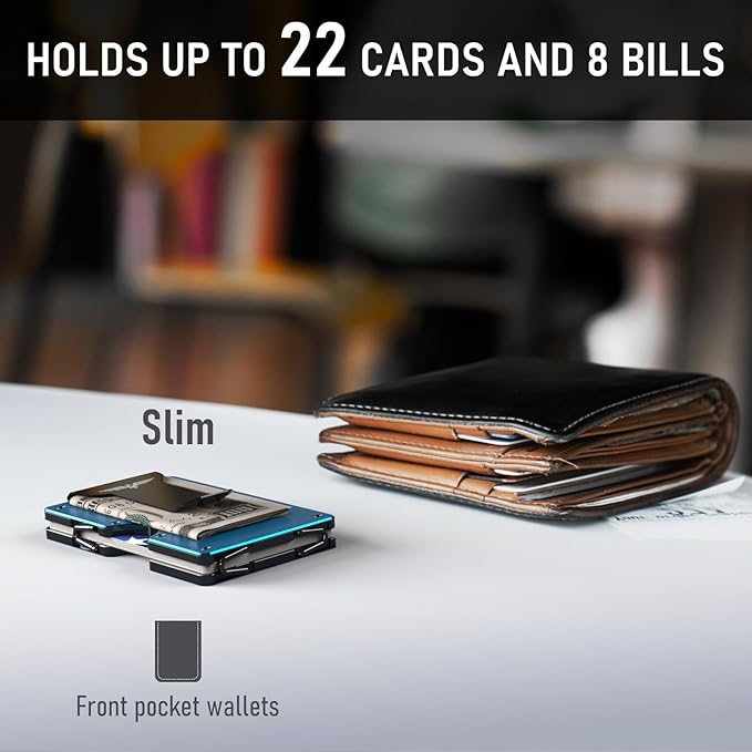 Upgraded Hinged Minimalist Wallet for Men | Slim Metal RFID Blocking Wallet | Credit Card Holder & Money Clip Holds 20 Cards | Premium Scratch-Resistant Finish | Ideal Gift for Men