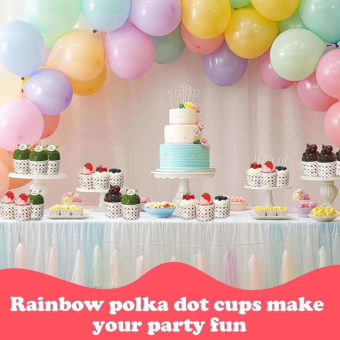 Honeydak 400 Pack 150 ml/ 5 oz Rainbow Polka Ice Cream Cups for Party Small Ice Cream Cups Disposable Treat Paper Cups Dessert Snacks Sundae Yogurt Container Wedding Birthday Party Supplies
