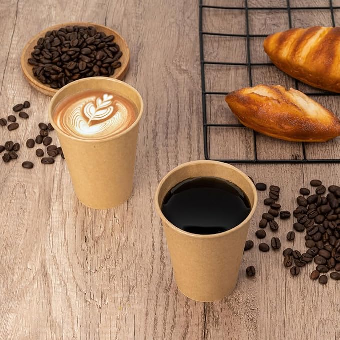 RACETOP [300 Pack] 12 oz Coffee Cups, Disposable Coffee Cups, Kraft Paper Cups, Hot Cups Unbleached for Home, Stores, Cafes, Office