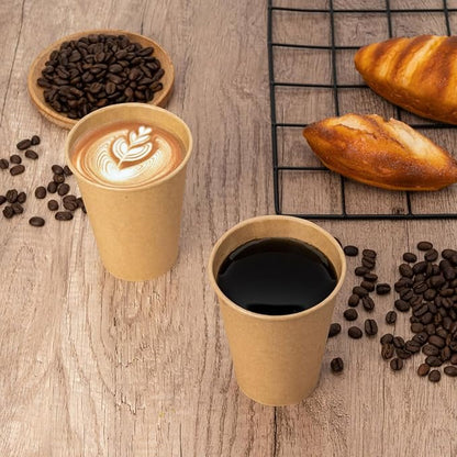 RACETOP [300 Pack] 12 oz Coffee Cups, Disposable Coffee Cups, Kraft Paper Cups, Hot Cups Unbleached for Home, Stores, Cafes, Office