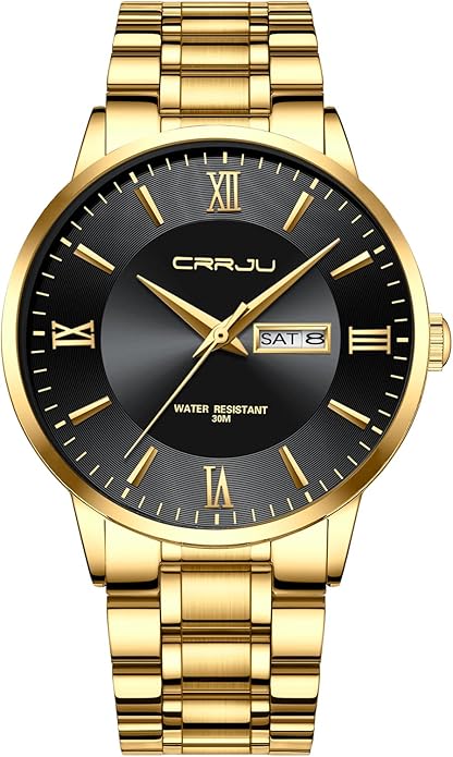 CRRJU Men's Fashion Luxury Stainless Steel Watches for Men Business Auto Date Chronograph Analog Quartz Wristwatches