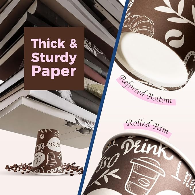 Fit Meal Prep 12 oz Coffee Cups 1000 Count, Leak-Proof Hot Cup, Disposable Paper Coffee Cup Bulk for Hot/Cold Beverage, Durable Thickened Paper Cups for Party, Office, Bussines, Home, Bistros