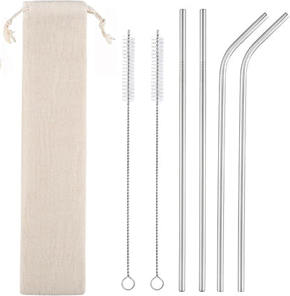 Set of 4 Reusable Metal Straws, 10.5'' Long Stainless Steel Straw with Cleaning Brushes and Case, Drinking for 30 oz and 20 oz Tumblers.