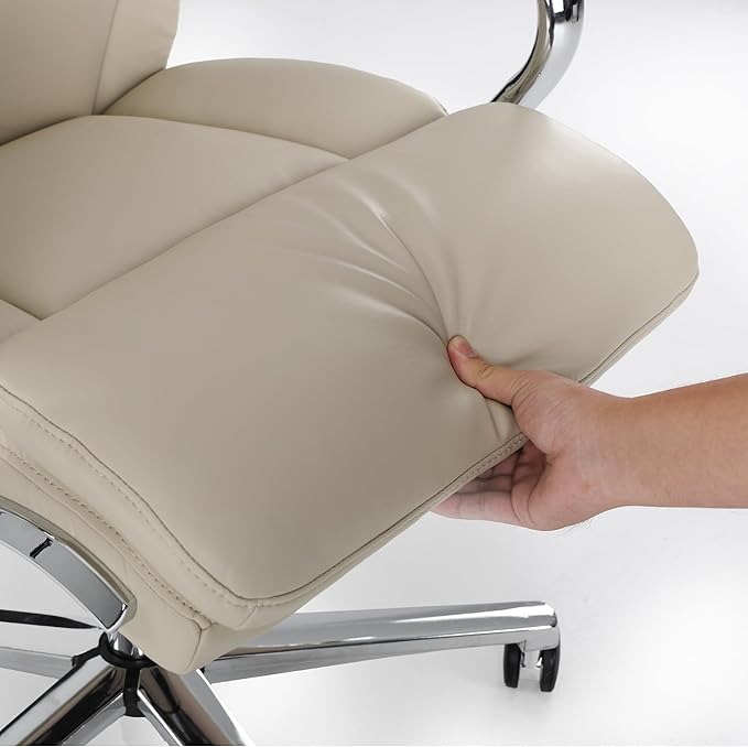COLAMY Marcus Executive PU Leather Office Chair, High-Back Home Desk Chair Padded Seat & Back, Smooth-Rolling Casters – Luxury Ergonomic Desk Chair for Professional Workspaces (Beige)