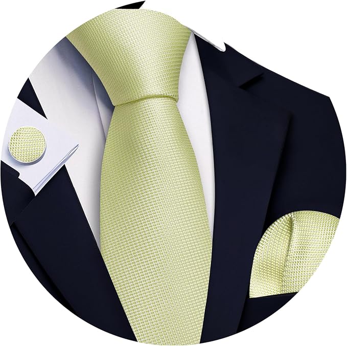 Barry.Wang Tie Sets for Men Silk Solid Necktie Stain Ties Handkerchief Pocket Square Cufflinks Wedding Business Dyed