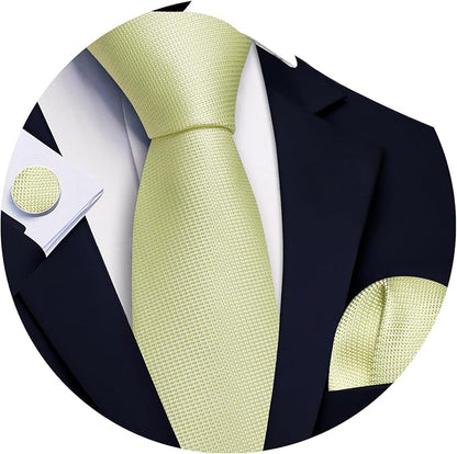 Barry.Wang Tie Sets for Men Silk Solid Necktie Stain Ties Handkerchief Pocket Square Cufflinks Wedding Business Dyed