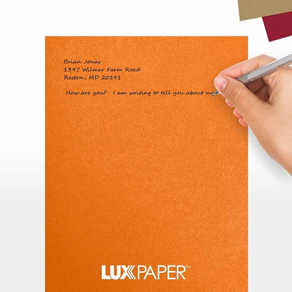 LUXPaper 8.5” x 11” Paper for Crafts and Printing in Flame Metallic, Scrapbook and Office Supplies, 50 Pack (Orange)