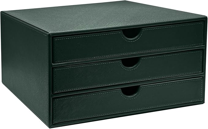 UnionBasic Document Organizer, 3-Drawer File Cabinet Document Storage Box, Office Desktop Filing Organizer, Dark Green