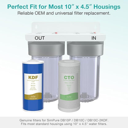 SimPure 10" x 4.5" Carbon and KDF Filters, Whole House KDF/GAC Water Filter Cartridge Replacement for DB10C-2KDF, DB10P (2 Pack)