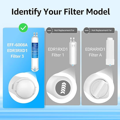 EcoAqua 4396841 Replacement for Everydrop庐 Filter 3, EDR3RXD1, EDR3RXD1B, 4396710, 9083, 9030, 46-9020, 46-9020P, P1WB2, P1WB2L Refrigerator Water Filter, 2 Filters