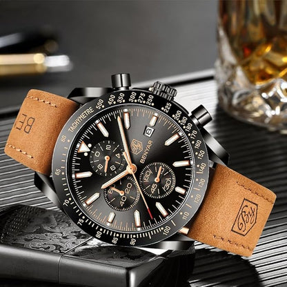 BY BENYAR Watch for Men Analog Quartz Chronograph Waterproof Luminous Designer Mens Wrist Watches Business Work Sport Casual Dress Watch with Silicone Strap Elegant Gifts for Men