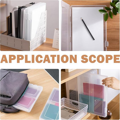 4Pcs Clear Plastic File Box A4 File Document Box Portable Project Case Paper Storage Container for Magazine, Scrapbook, Office School Document Organizer