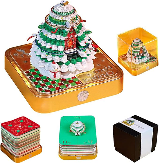 3D Calendar 2026 Time Piece Calendar 3D Memo Pad Tear Away Carving Art Notepad Paper Sculpture Artwork for Sticky Note Record DIY Christmas Gift Office Desktop Decoration-Golden Christmas Tree
