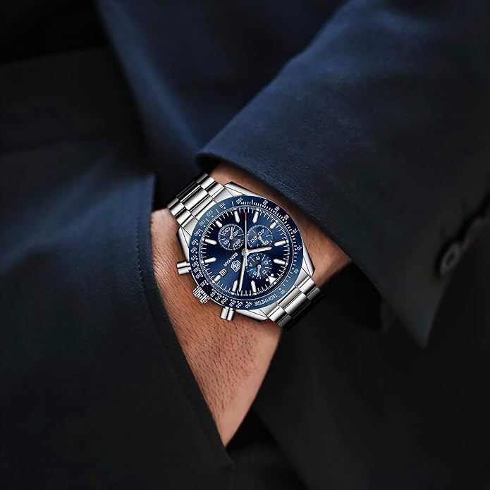 BY BENYAR Watch for Men Analog Quartz Chronograph Waterproof Luminous Designer Mens Wrist Watches Business Work Sport Casual Dress Watch with Silicone Strap Elegant Gifts for Men