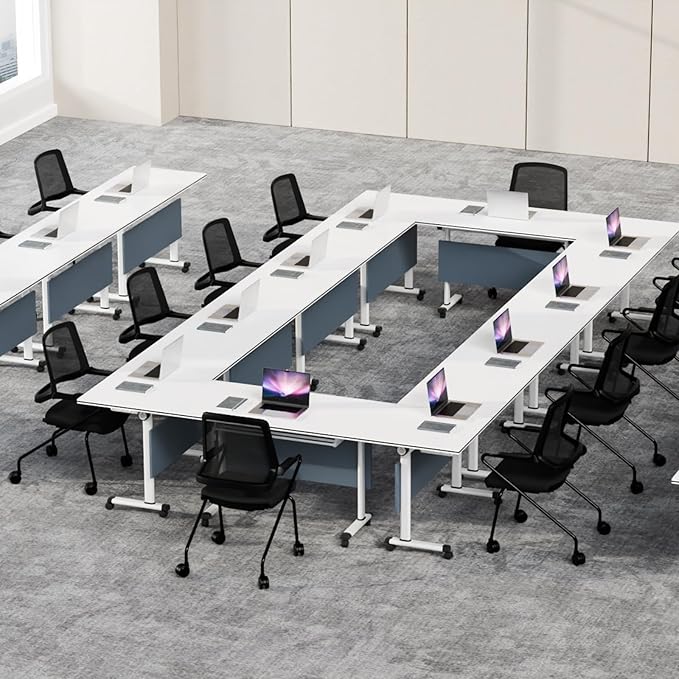 Conference Table Folding Conference Room Tables, Modern Mobile Meeting Training Table with Silent Wheels, Foldable Seminar Table for Offices, Classrooms, Libraries (6, Grey, 55.1in)