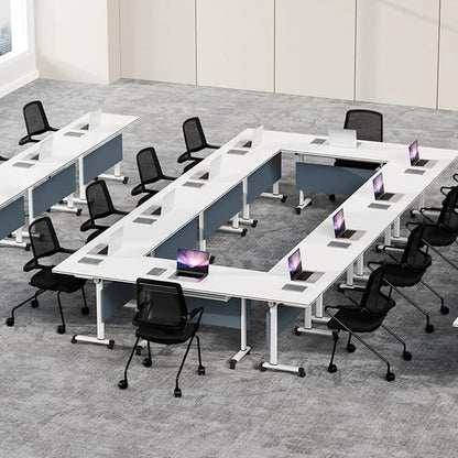 Conference Table Folding Conference Room Tables, Modern Mobile Meeting Training Table with Silent Wheels, Foldable Seminar Table for Offices, Classrooms, Libraries (6, Grey, 55.1in)