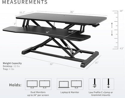 VIVO 36 inch Desk Converter, K Series, Height Adjustable Sit to Stand Riser, Dual Monitor and Laptop Workstation with Wide Keyboard Tray, Black, DESK-V036KB