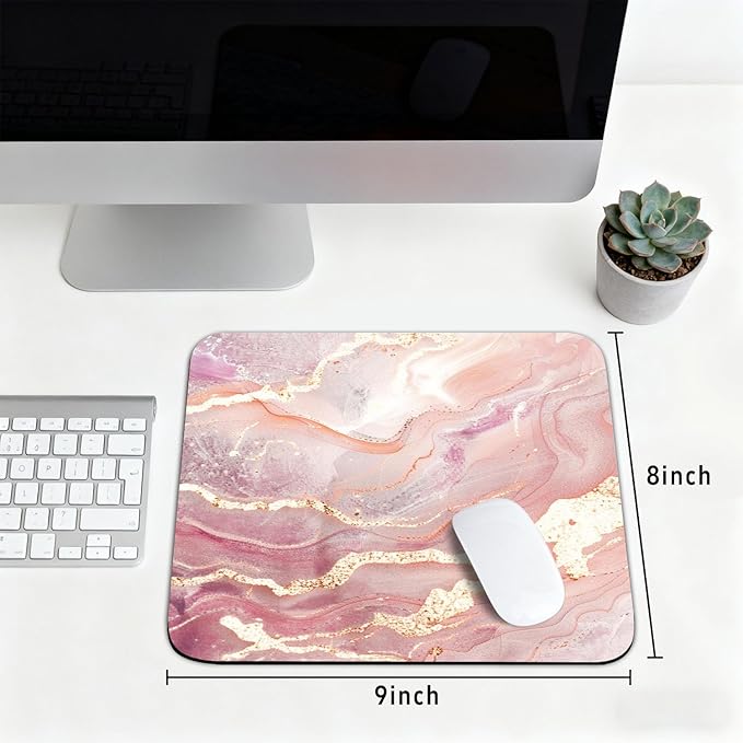 Pink Gold Marble Patterns Desk Mat, Large Gaming Mouse Pad Non-Slip Rubber Base with Stitched Edges, Waterproof Protection for PC Laptop Home Office Desk Decor (8x9in)