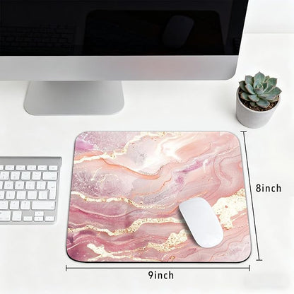 Pink Gold Marble Patterns Desk Mat, Large Gaming Mouse Pad Non-Slip Rubber Base with Stitched Edges, Waterproof Protection for PC Laptop Home Office Desk Decor (8x9in)
