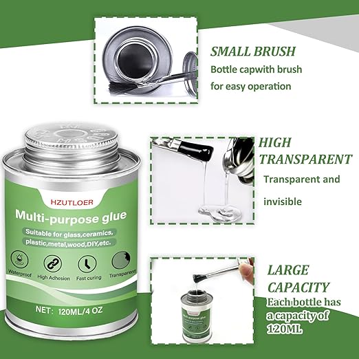 Multi-Purpose Super Glue | 120ml (4oz) High Strength Clear Adhesive with Brush | for Wood, Ceramics, Leather, Plastic | DIY Crafts & Metal Repair