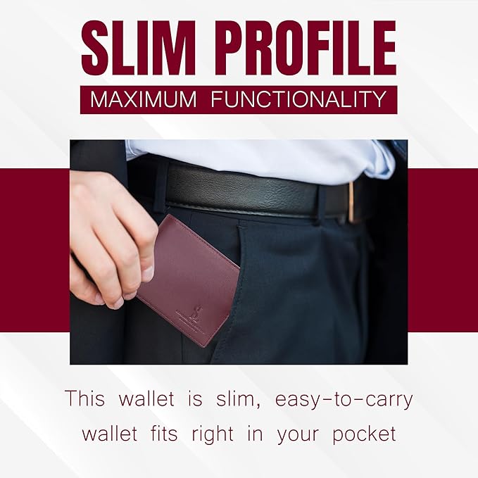 Bifold Wallet for Men with Premium Cowhide Leather Slim Wallet, Minimalist Design, Multiple Card Slots, Stylish Durable Gift-Ready Men’s Wallet (Maroon)
