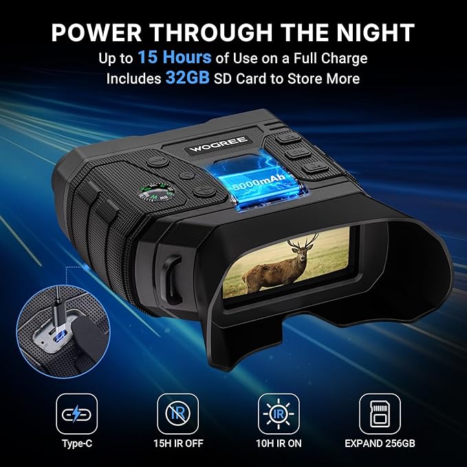 Night Vision Goggles, 4K Night Vision Binoculars for Adults, 36MP Photo, 5000mAh Rechargeable Battery, 1300FT Range, 8X Digital Zoom, Infrared Vision, 32GB SD, Flashlight & Compass for Camping