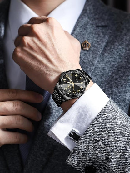 OLEVS Watch for Men Luxury Dress Analog Quartz Stainless Steel Waterproof Luminous Date Diamond Business Two Tone Casual Wrist Watch