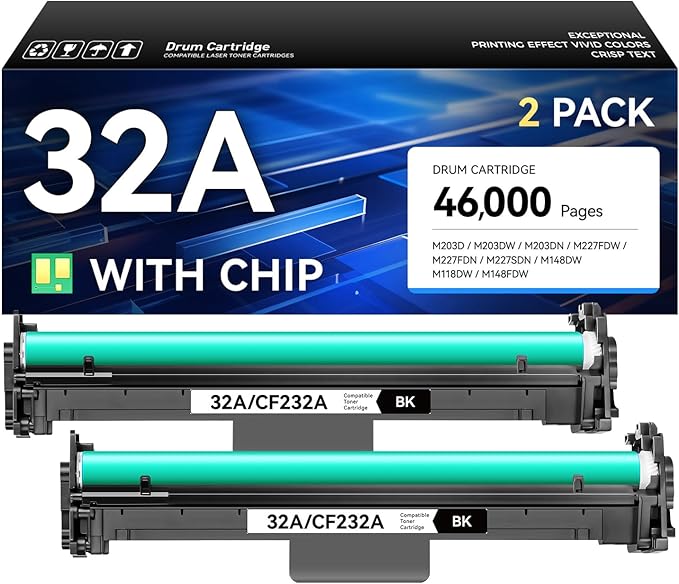 32A CF232A Drum Unit Not Toner 2-Pack Replacement for HP 32A CF232A Imaging Drum Compatible for HP LaserJet Pro MFP M227fdw M227fdn M148fdw M227sdn M203dw M203dn M203d M118dw M148dw M149 Printer Black